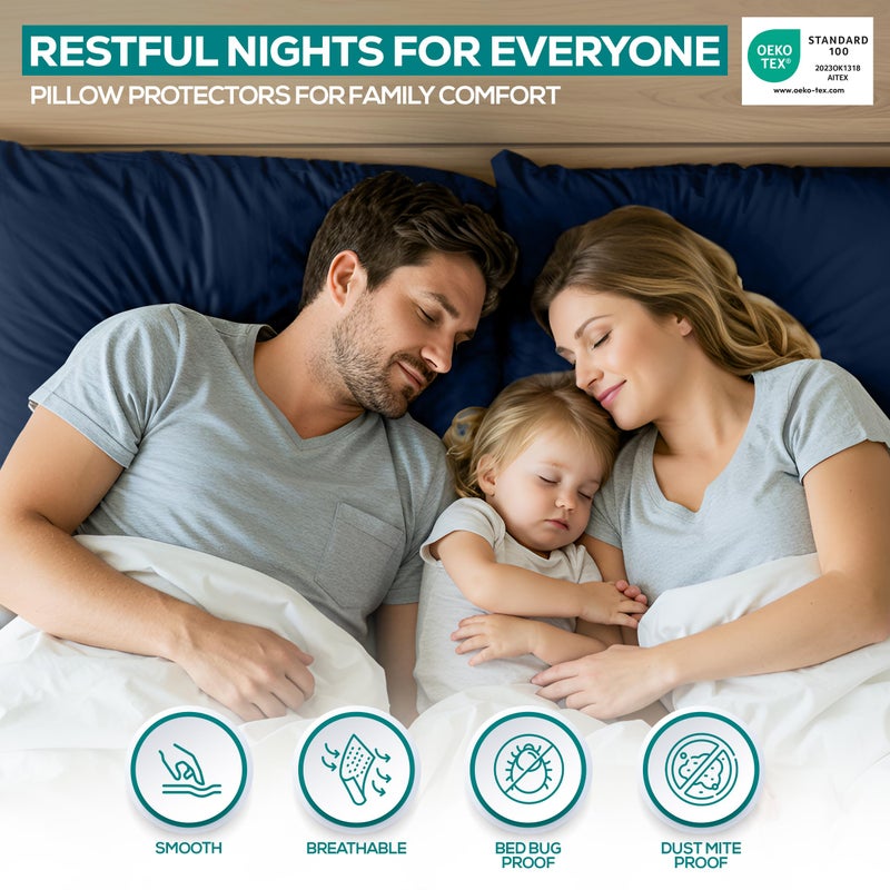 Utopia Bedding Premium 100% Waterproof Pillow Protectors with Zipper Queen Size (Set of 2), Bed Bug and Dust Mite Proof Zippered Pillow Covers, Pillow Encasement Cases, Navy - Image 5